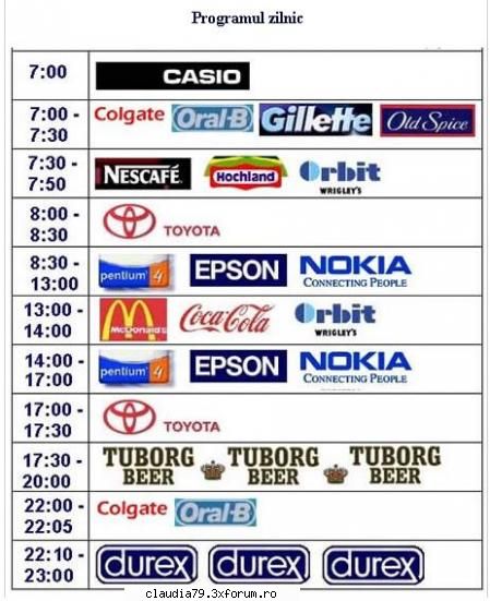 programul zilnic orar